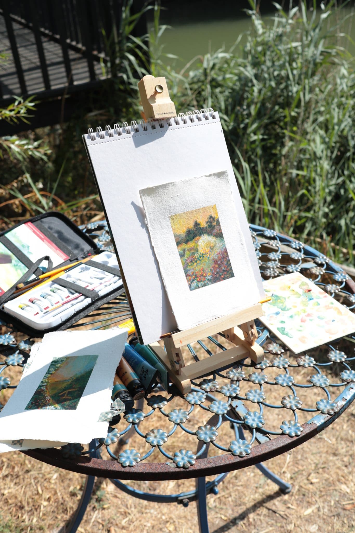The setup by the river
